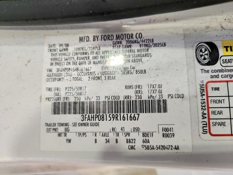 Aukcja sprzedaży 2009 Ford Fusion, vin: 3FAHP08159R161667, numer aukcji: 50187706