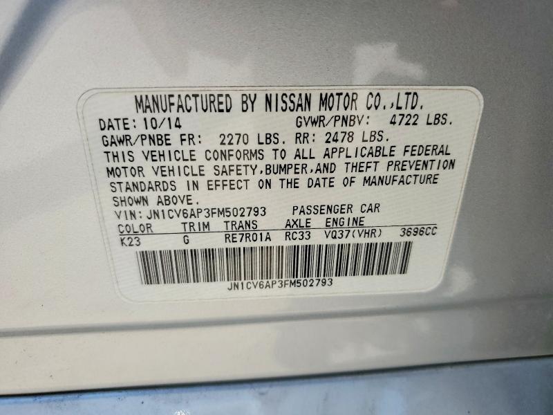 51598066 :رقم المزاد ، JN1CV6AP3FM502793 vin ، 2015 Infiniti Q40 مزاد بيع