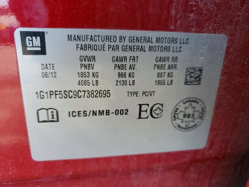 Продажа на аукционе авто 2012 Chevrolet Cruze, vin: 1G1PF5SC9C7382695, номер лота: 50000826