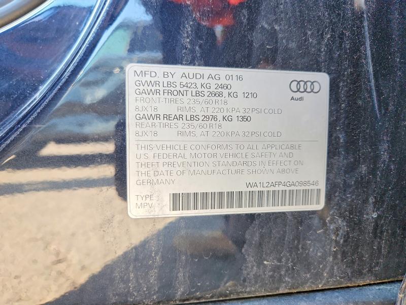 Продажа на аукционе авто 2016 Audi Q5, vin: WA1L2AFP4GA098546, номер лота: 50638536