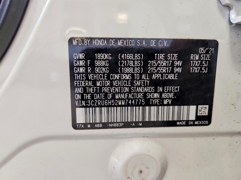50057966 :رقم المزاد ، 3CZRU6H52MM744775 vin ، 2021 Honda Hr-v مزاد بيع