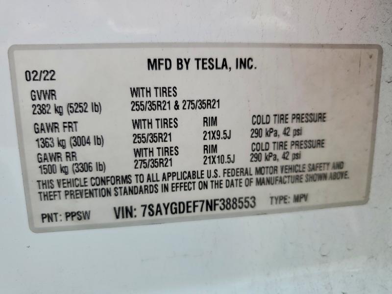 Продаж на аукціоні авто 2022 Tesla Model Y, vin: 7SAYGDEF7NF388553, номер лоту: 49835426