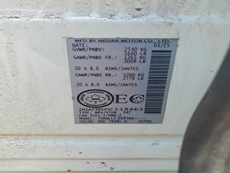 Aukcja sprzedaży 2025 Nissan Murano, vin: 5N1AZ3BS4SC118463, numer aukcji: 51423116