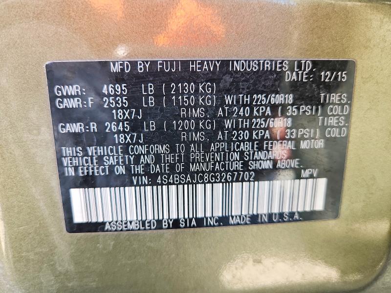 Aukcja sprzedaży 2016 Subaru Outback, vin: 4S4BSAJC8G3267702, numer aukcji: 50965396