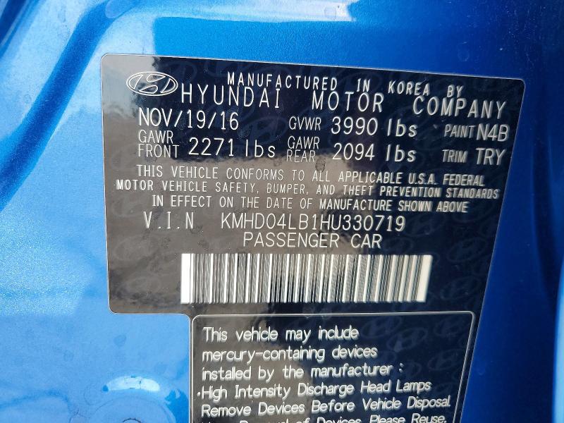 52088726 :رقم المزاد ، KMHD04LB1HU330719 vin ، 2017 Hyundai Elantra مزاد بيع