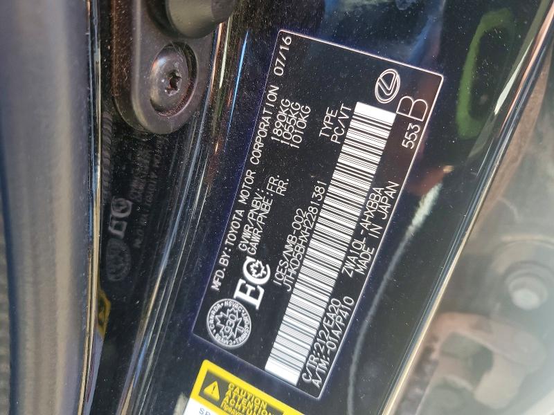 50449426 :رقم المزاد ، JTHKD5BHXH2281381 vin ، 2017 Lexus Ct مزاد بيع