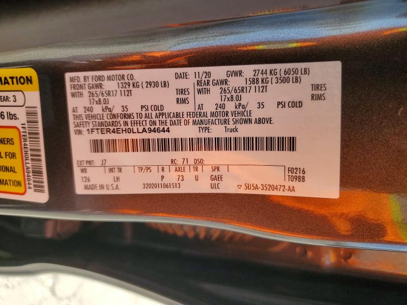 51197366 :رقم المزاد ، 1FTER4EH0LLA94644 vin ، 2020 Ford Ranger مزاد بيع