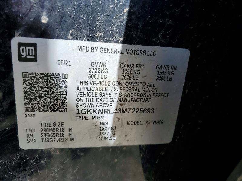 Auction sale of the 2021 Gmc Acadia, vin: 1GKKNRL43MZ225693, lot number: 49745396