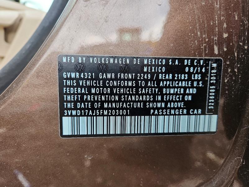 51586076 :رقم المزاد ، 3VWD17AJ5FM203001 vin ، 2015 Volkswagen Jetta مزاد بيع