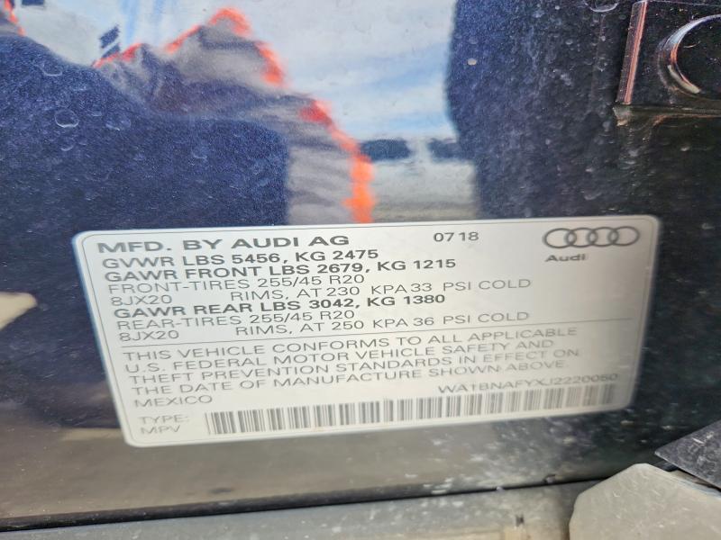 2018 Audi Q5 მანქანა იყიდება აუქციონზე, vin: WA1BNAFYXJ2220050, აუქციონის ნომერი: 49059756