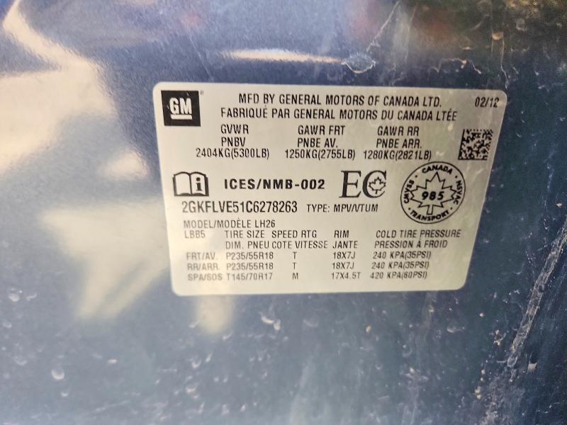 51667986 :رقم المزاد ، 2GKFLVE51C6278263 vin ، 2012 Gmc Terrain مزاد بيع