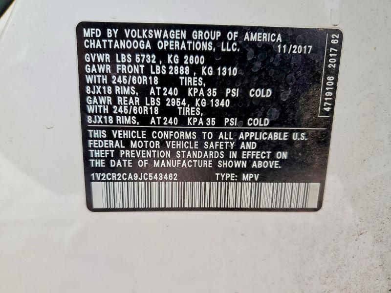 Продажа на аукционе авто 2018 Volkswagen Atlas, vin: 1V2CR2CA9JC543462, номер лота: 50192476