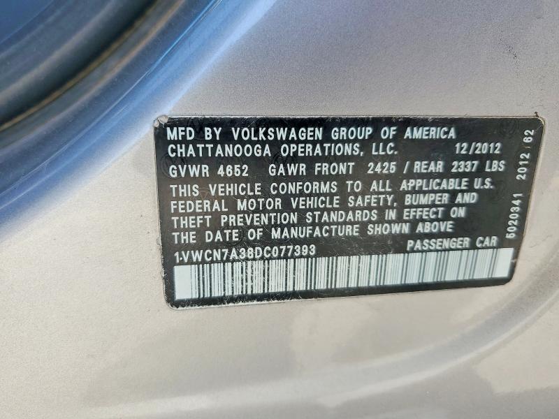 Aukcja sprzedaży 2013 Volkswagen Passat, vin: 1VWCN7A38DC077393, numer aukcji: 51827596