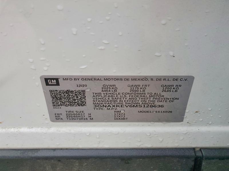 2021 Chevrolet Equinox მანქანა იყიდება აუქციონზე, vin: 3GNAXKEV6MS128636, აუქციონის ნომერი: 50989556