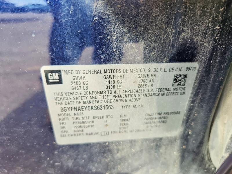 48673336 :رقم المزاد ، 3GYFNAEY6AS631663 vin ، 2010 Cadillac Srx مزاد بيع