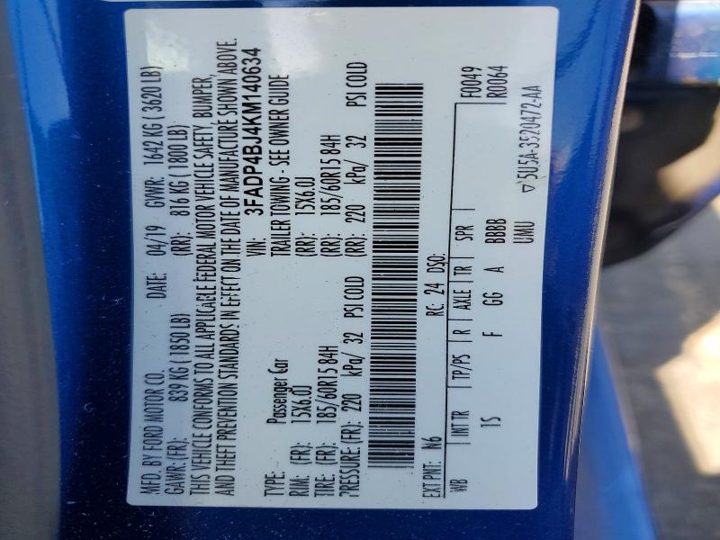 Aukcja sprzedaży 2019 Ford Fiesta, vin: 3FADP4BJ4KM140634, numer aukcji: 51970346
