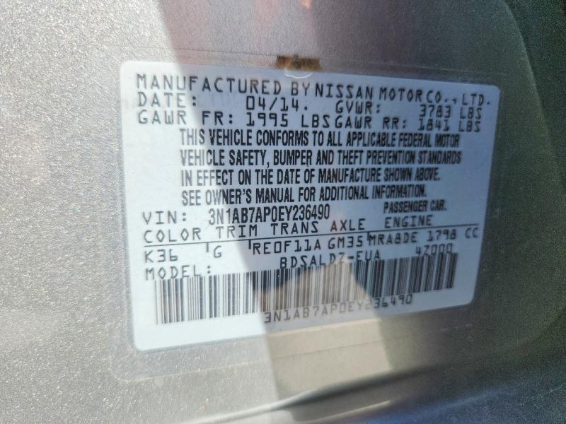 2014 Nissan Sentra მანქანა იყიდება აუქციონზე, vin: 3N1AB7AP0EY236490, აუქციონის ნომერი: 50157776