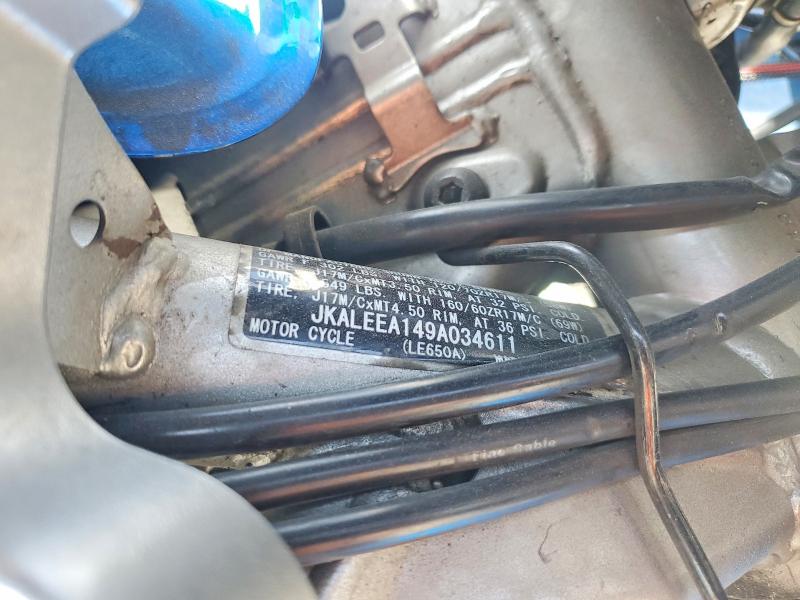 50507016 :رقم المزاد ، JKALEEA149A034611 vin ، 2009 Kawasaki Le650 مزاد بيع