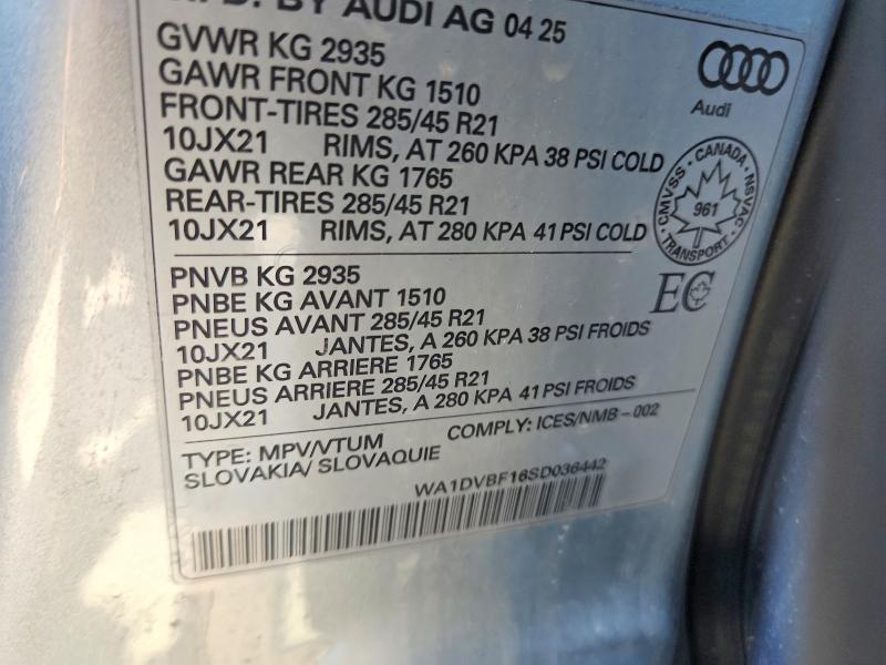 Aukcja sprzedaży 2025 Audi Q8, vin: WA1DVBF16SD036442, numer aukcji: 49664896