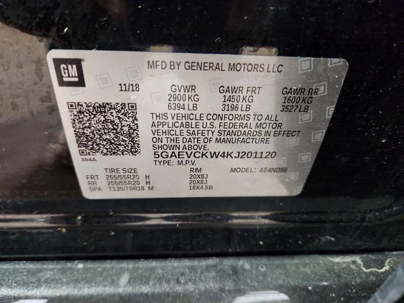 50154616 :رقم المزاد ، 5GAEVCKW4KJ201120 vin ، 2019 Buick Enclave مزاد بيع