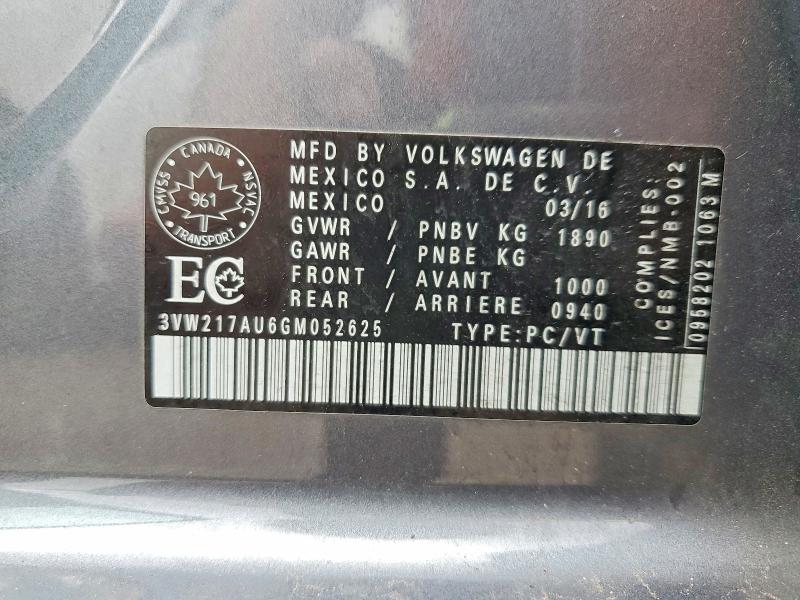 49672796 :رقم المزاد ، 3VW217AU6GM052625 vin ، 2016 Volkswagen Golf 1.8 T مزاد بيع