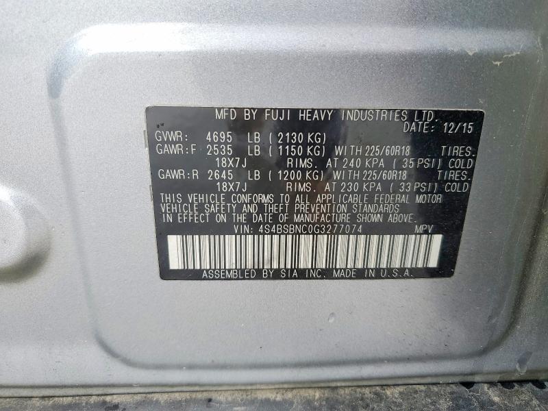 48360456 :رقم المزاد ، 4S4BSBNC0G3277074 vin ، 2016 Subaru Outback مزاد بيع