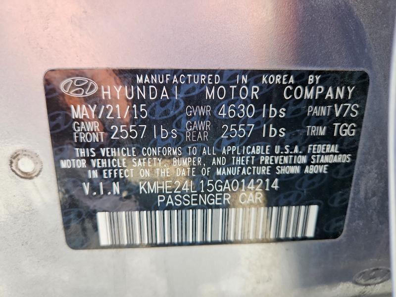 Продаж на аукціоні авто 2016 Hyundai Sonata Hybrid, vin: KMHE24L15GA014214, номер лоту: 51312716