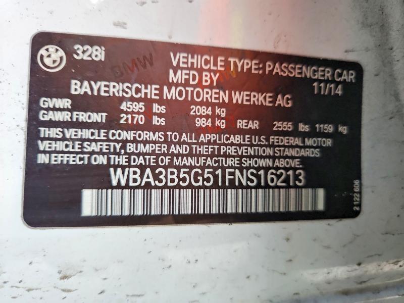 52083406 :رقم المزاد ، WBA3B5G51FNS16213 vin ، 2015 Bmw 328 مزاد بيع