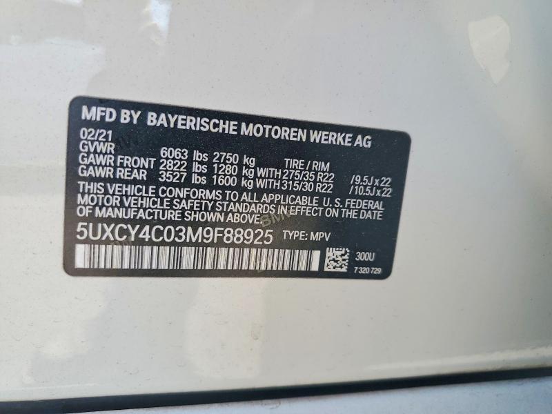 2021 Bmw X6 მანქანა იყიდება აუქციონზე, vin: 5UXCY4C03M9F88925, აუქციონის ნომერი: 49293726