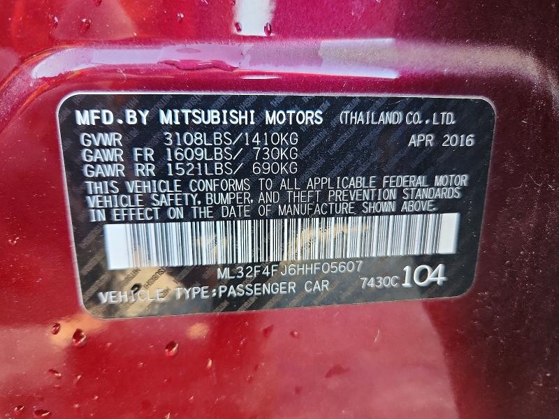 Aukcja sprzedaży 2017 Mitsubishi Mirage, vin: ML32F4FJ6HHF05607, numer aukcji: 50667586