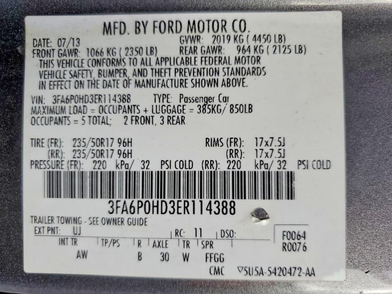 Продажа на аукционе авто 2014 Ford Fusion, vin: 3FA6P0HD3ER114388, номер лота: 48414616