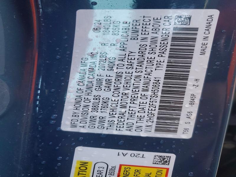 Aukcja sprzedaży 2025 Honda Civic, vin: 2HGFE2F57SH506841, numer aukcji: 51858746