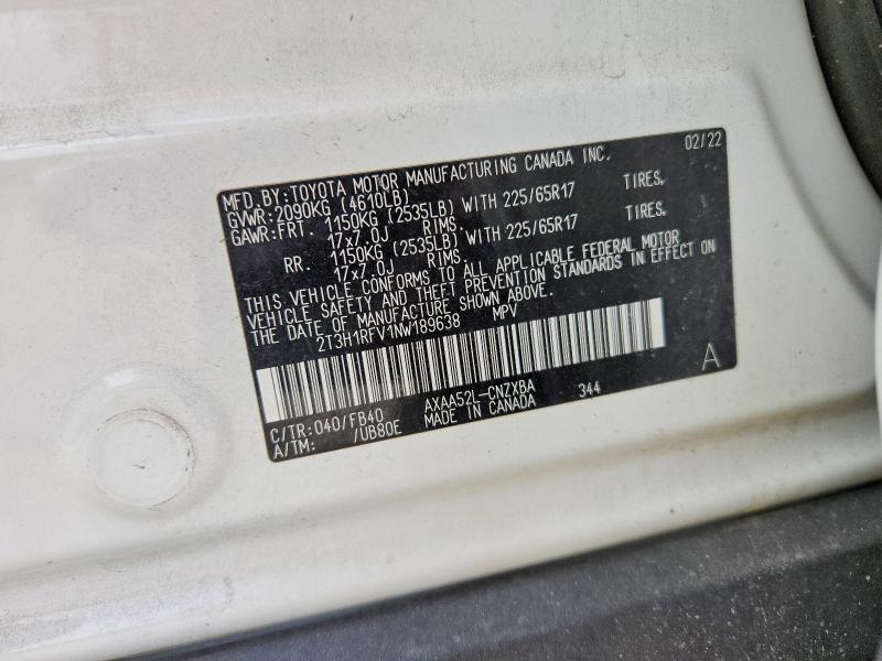 48349976 :رقم المزاد ، 2T3H1RFV1NW189638 vin ، 2022 Toyota Rav4 مزاد بيع
