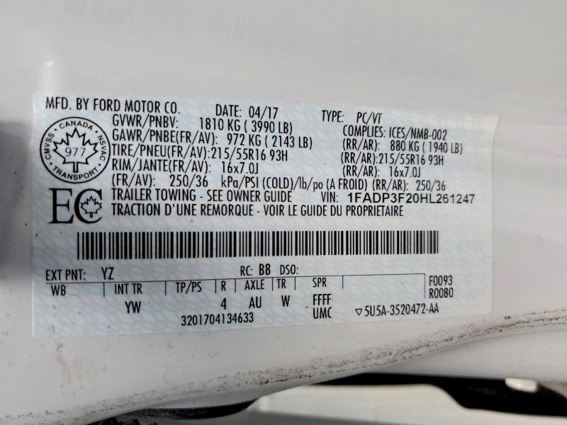 Aukcja sprzedaży 2017 Ford Focus, vin: 1FADP3F20HL261247, numer aukcji: 47905786