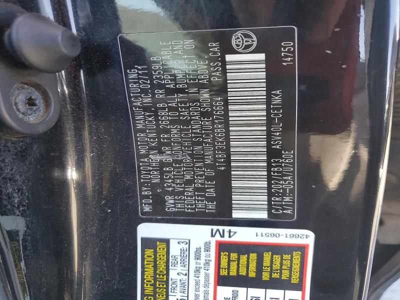 Продаж на аукціоні авто 2011 Toyota Camry, vin: 4T4BF3EK6BR176664, номер лоту: 50296406