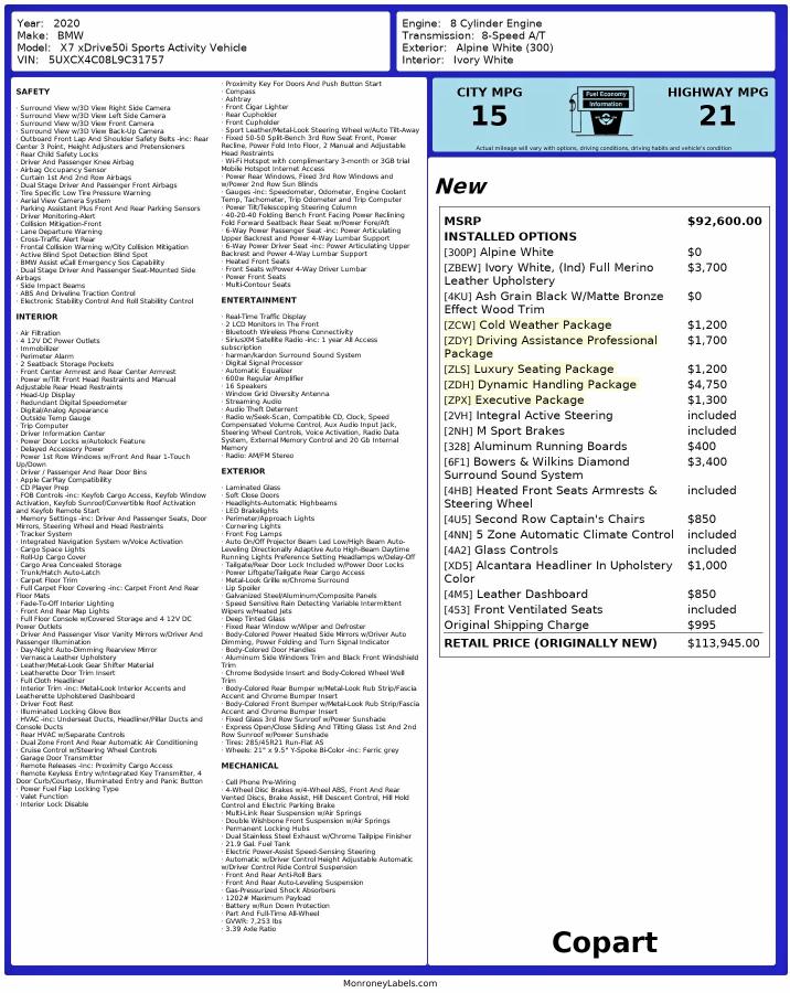 Продаж на аукціоні авто 2020 Bmw X7, vin: UXCX4C08L9C31757, номер лоту: 49085736