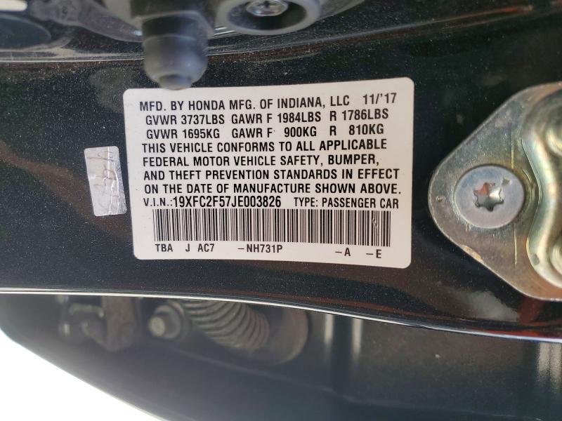 Продаж на аукціоні авто 2018 Honda Civic, vin: 19XFC2F57JE003826, номер лоту: 49589036