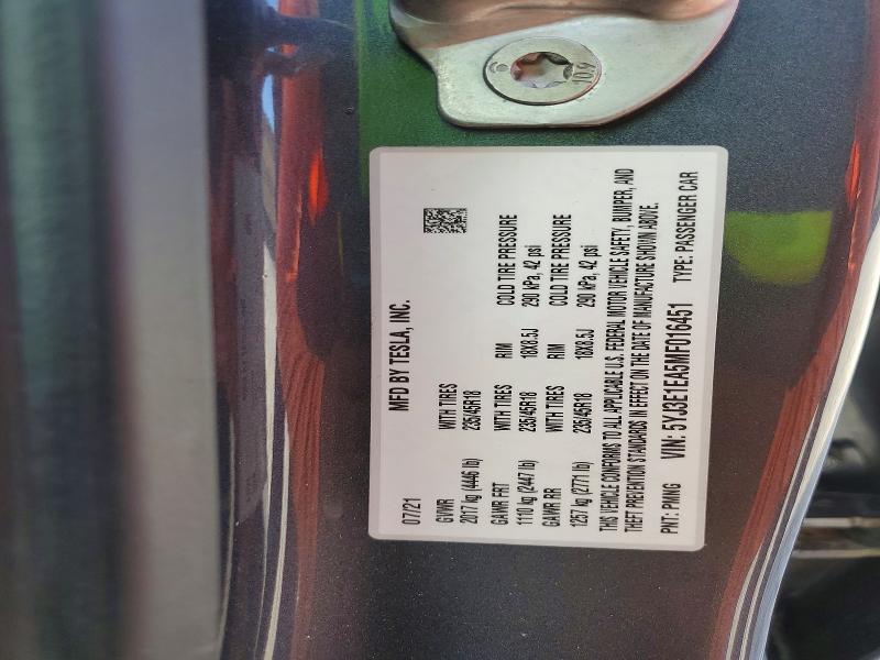 49805696 :رقم المزاد ، 5YJ3E1EA5MF016451 vin ، 2021 Tesla Model 3 مزاد بيع
