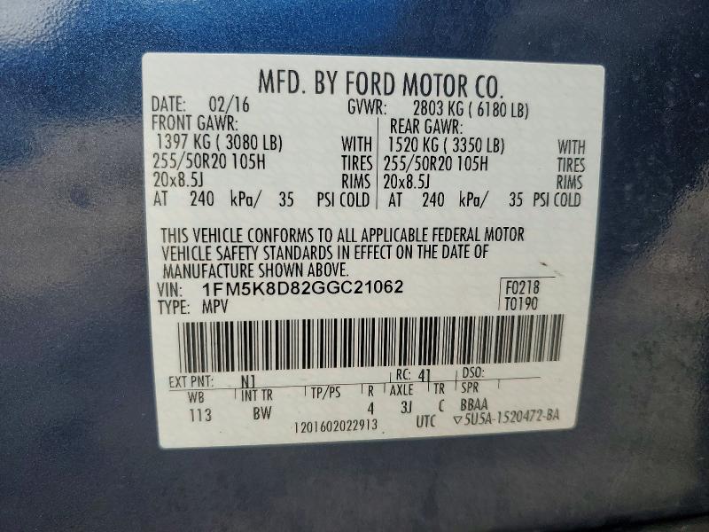 2016 Ford Explorer მანქანა იყიდება აუქციონზე, vin: 1FM5K8D82GGC21062, აუქციონის ნომერი: 48475136