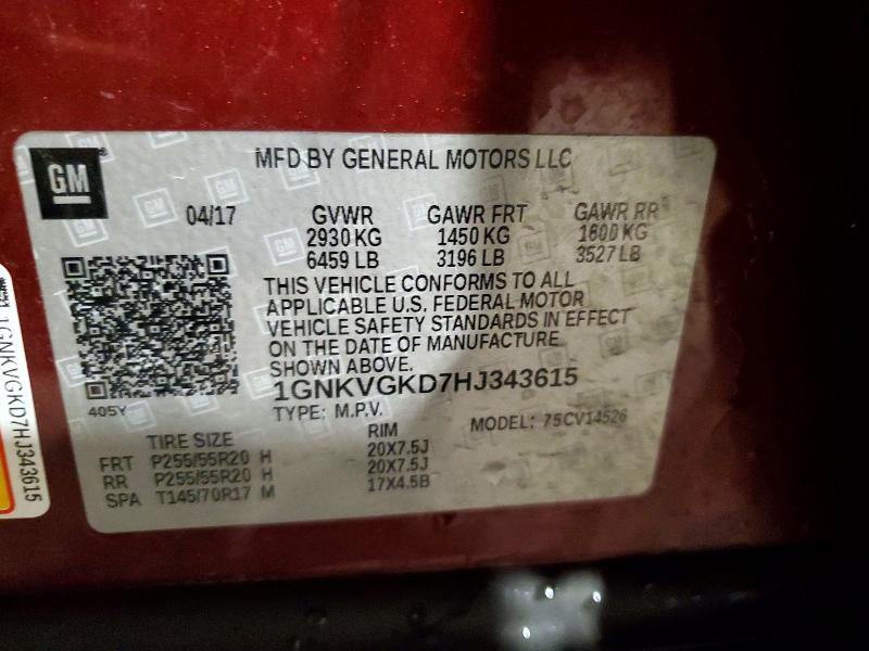 Aukcja sprzedaży 2017 Chevrolet Traverse, vin: 1GNKVGKD7HJ343615, numer aukcji: 51240886
