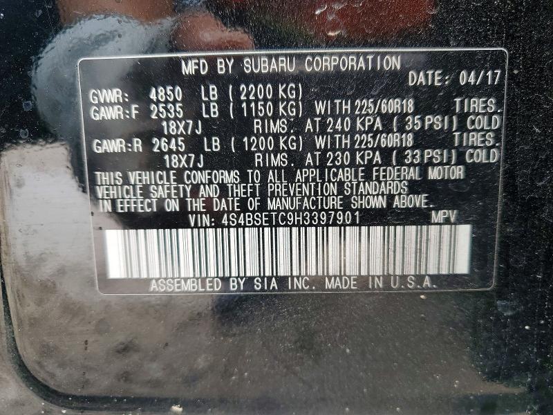 Продаж на аукціоні авто 2017 Subaru Outback, vin: 4S4BSETC9H3397901, номер лоту: 49545186