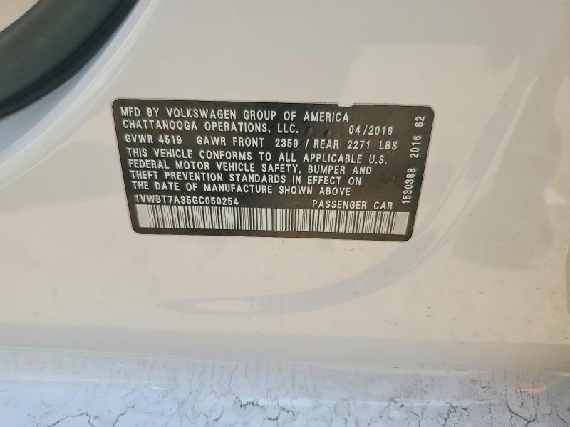 Aukcja sprzedaży 2016 Volkswagen Passat, vin: 1VWBT7A35GC050254, numer aukcji: 51290226
