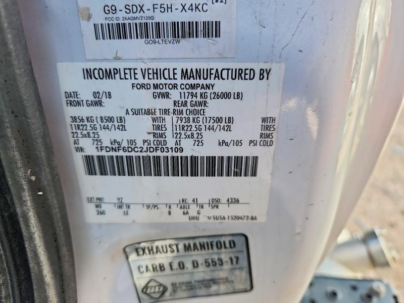 2018 Ford F650 მანქანა იყიდება აუქციონზე, vin: 1FDNF6DC2JDF03109, აუქციონის ნომერი: 56894256