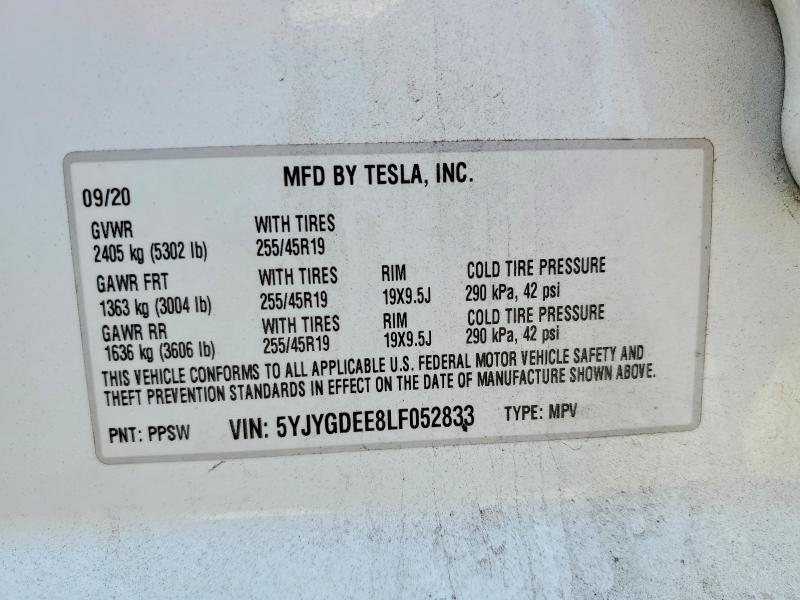 Продажа на аукционе авто 2020 Tesla Model Y, vin: 5YJYGDEE8LF052833, номер лота: 51879016