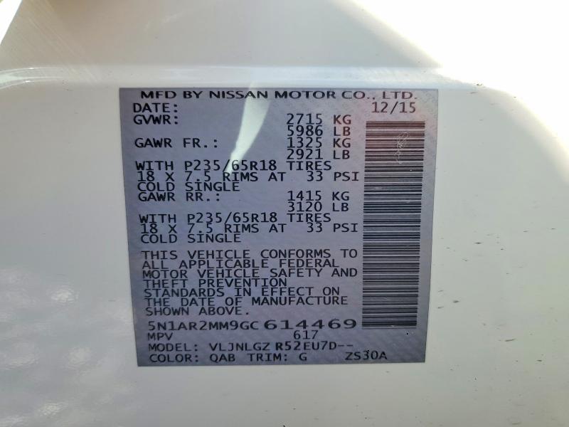 Продажа на аукционе авто 2016 Nissan Pathfinder, vin: 5N1AR2MM9GC614469, номер лота: 50826286