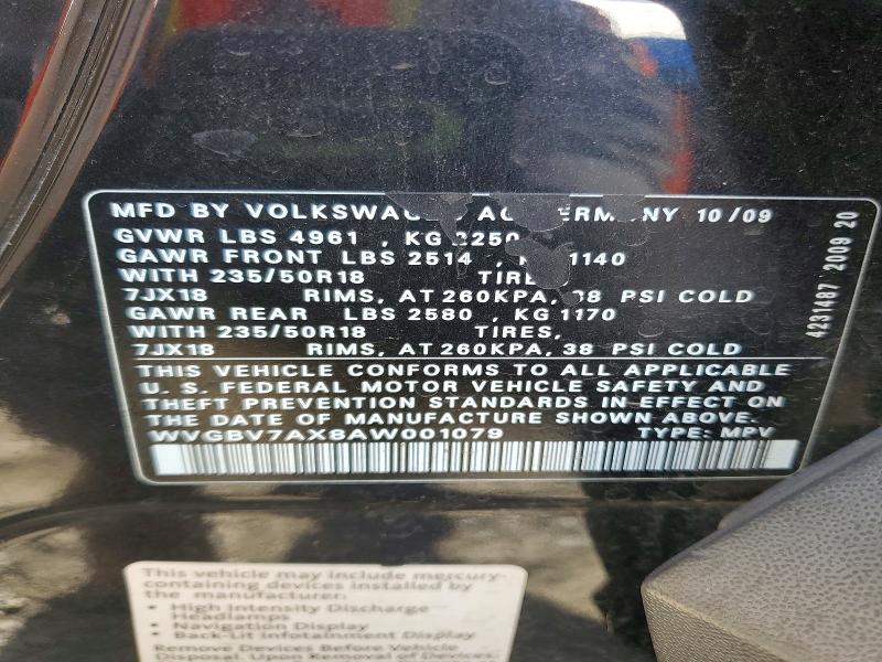 Aukcja sprzedaży 2010 Volkswagen Tiguan, vin: WVGBV7AX8AW001079, numer aukcji: 51206166