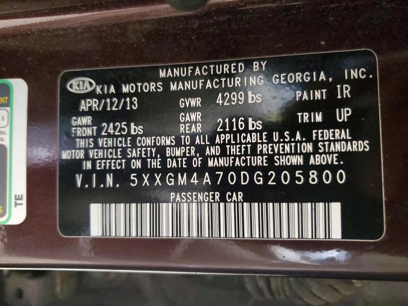 Aukcja sprzedaży 2013 Kia Optima, vin: 5XXGM4A70DG205800, numer aukcji: 49071496