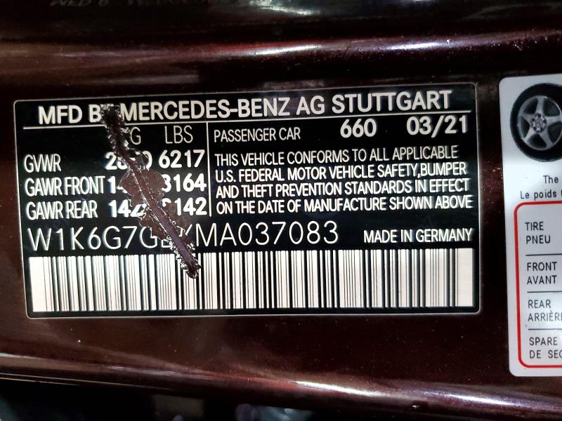 Aukcja sprzedaży 2021 Mercedes-benz S, vin: W1K6G7GBXMA037083, numer aukcji: 49821856