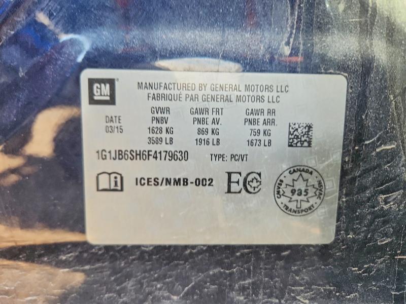 Auction sale of the 2015 Chevrolet Sonic, vin: 1G1JB6SH6F4179630, lot number: 51455846