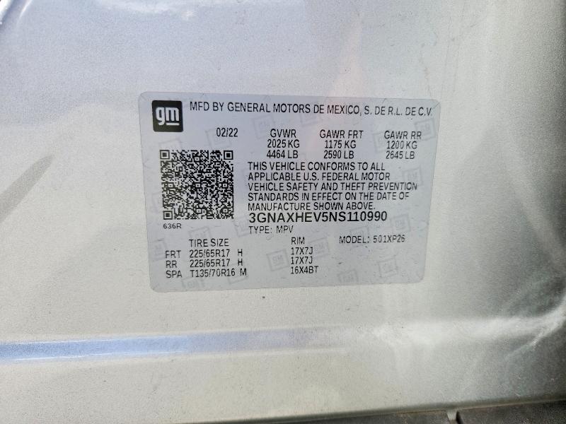Продаж на аукціоні авто 2022 Chevrolet Equinox, vin: 3GNAXHEV5NS110990, номер лоту: 49672236